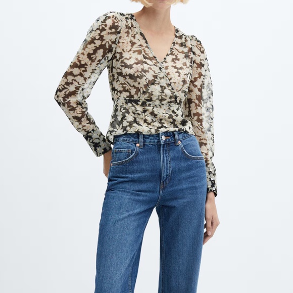 NWT Mango FLORAL PRINT CROSSOVER BLOUSE - size 6/M - Picture 2 of 8
